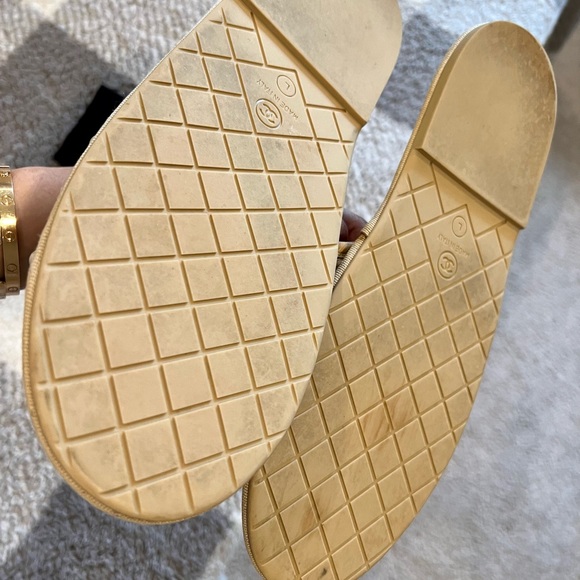 Chanel 20P Beige Pearl Chain Slipper CC Logo Slip On Mule Flats - Picture 9 of 10